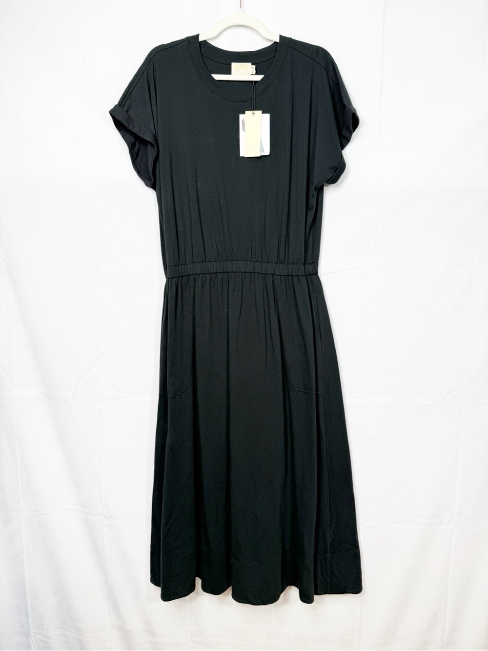 Nation LTD Garcelle Organic Cotton T-Shirt Midi Maxi Dress Jet Black Minimalist - Picture 2 of 16